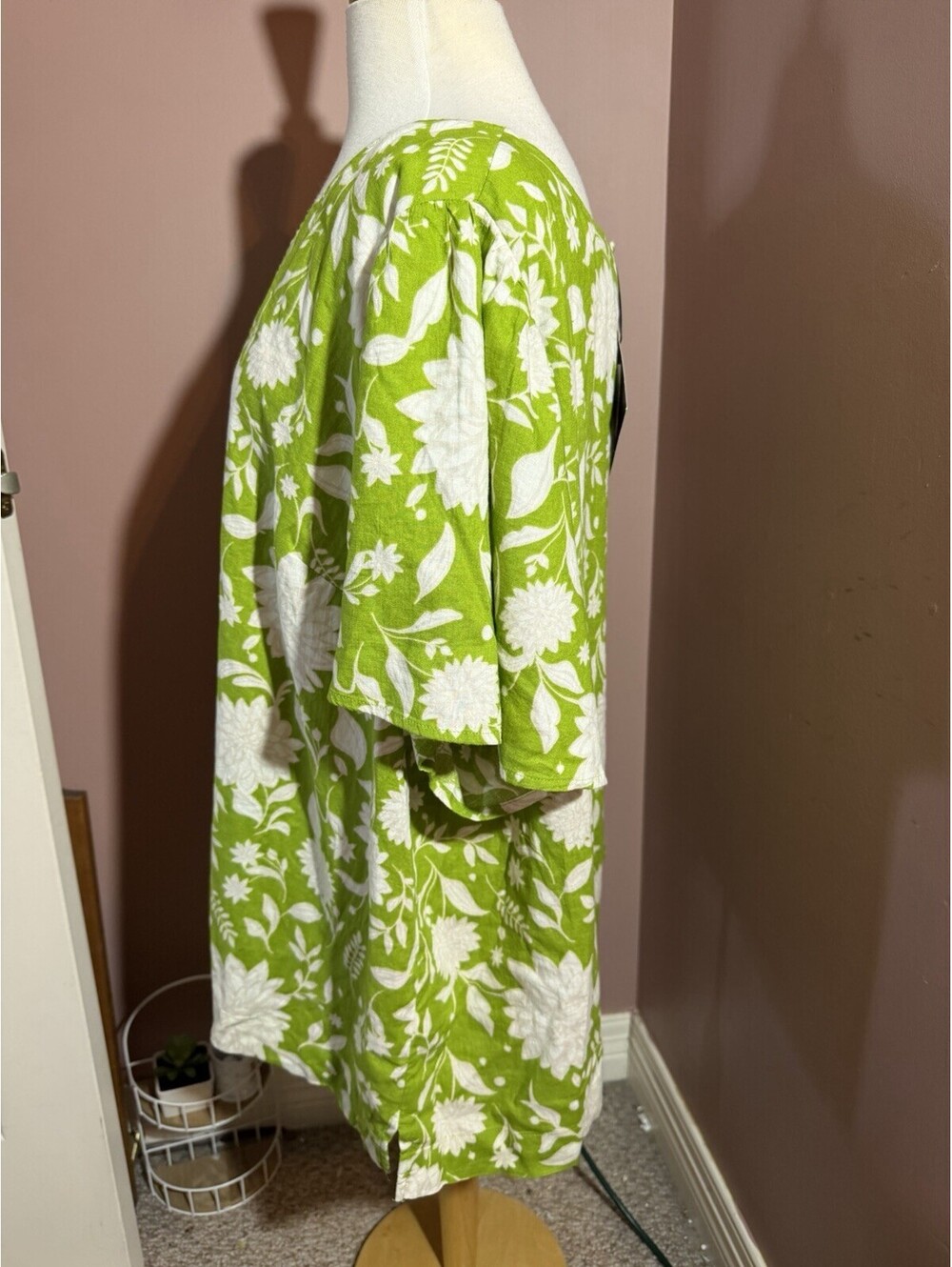 Ava & Viv Linen Blend Blouse Womens 3X Green Floral Beach Resort Wear New - Picture 3 of 11
